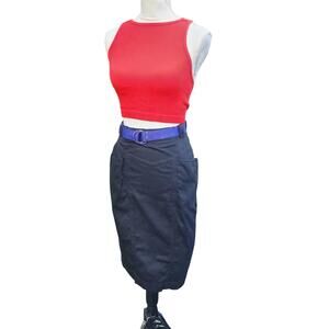 Crisca. Vintage, Black Knee Length Cotton Pencil Skirt with Pockets. Size: 6